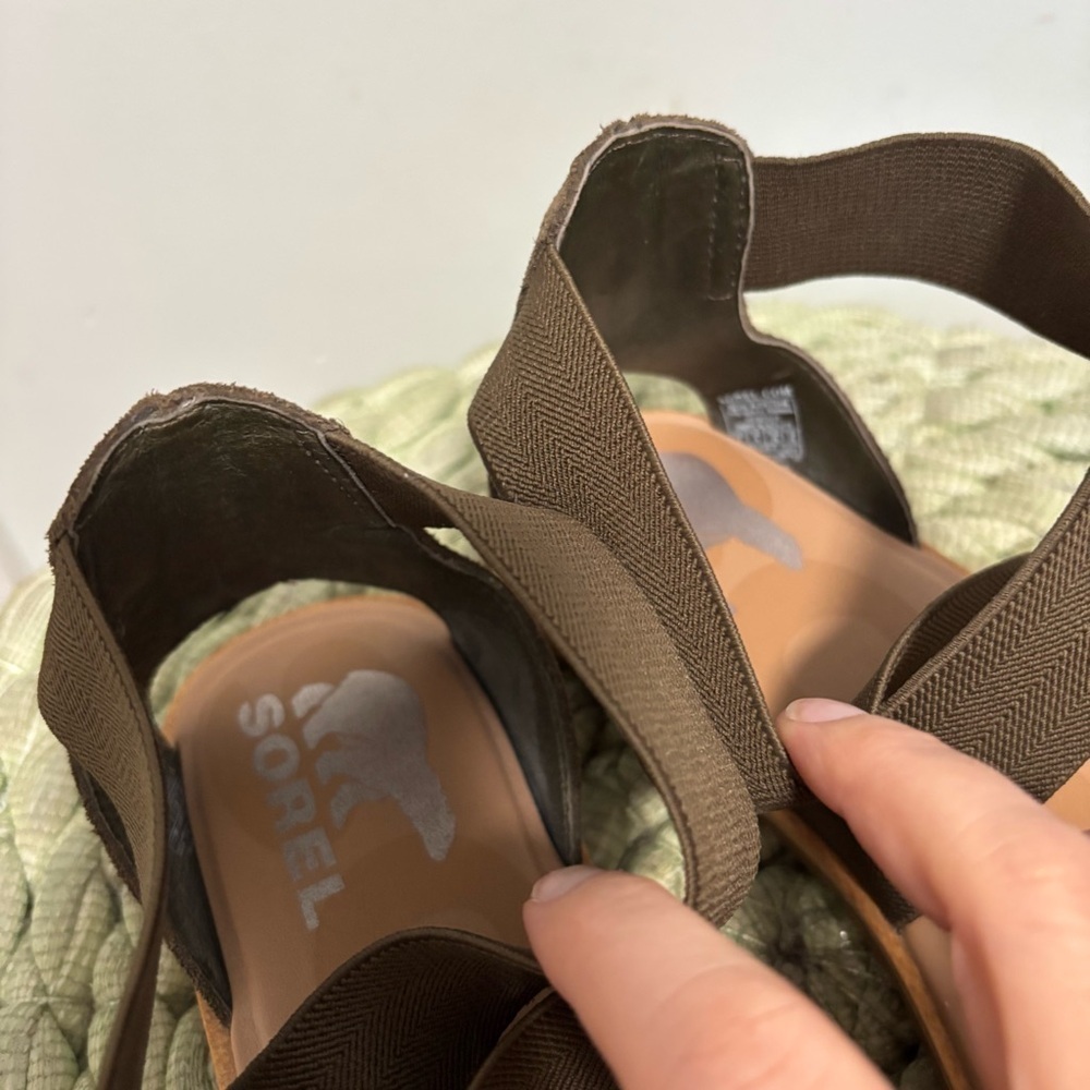Sorel Ella ll Olive Green Suede Flat Sandals - Picture 10 of 12